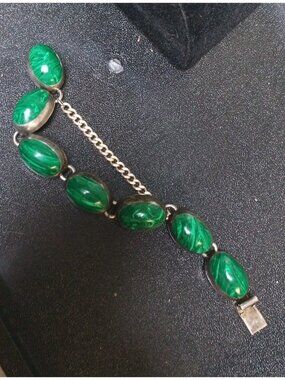 vintage taxco mexican malachite 925 sterling bracelet 57.1 Grams  (R-5)